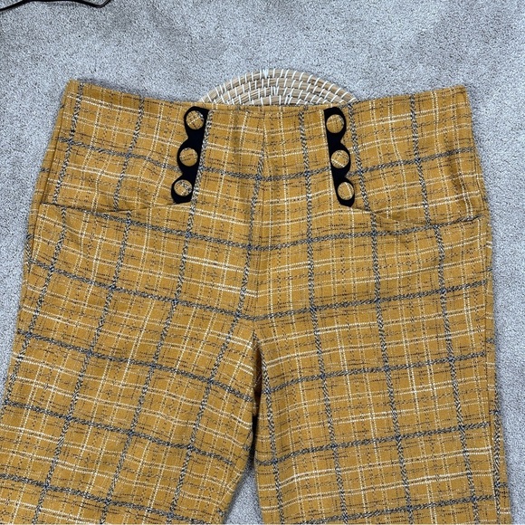 Unique Vintage High Waisted Cropped Pants Plaid 90s Style Punk in Yellow 5X/26 - Picture 3 of 15